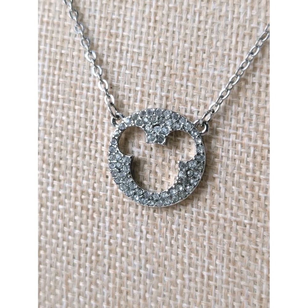 Disney Mickey Mouse Crystal Pave Necklace Silver Tone Adjustable Chain